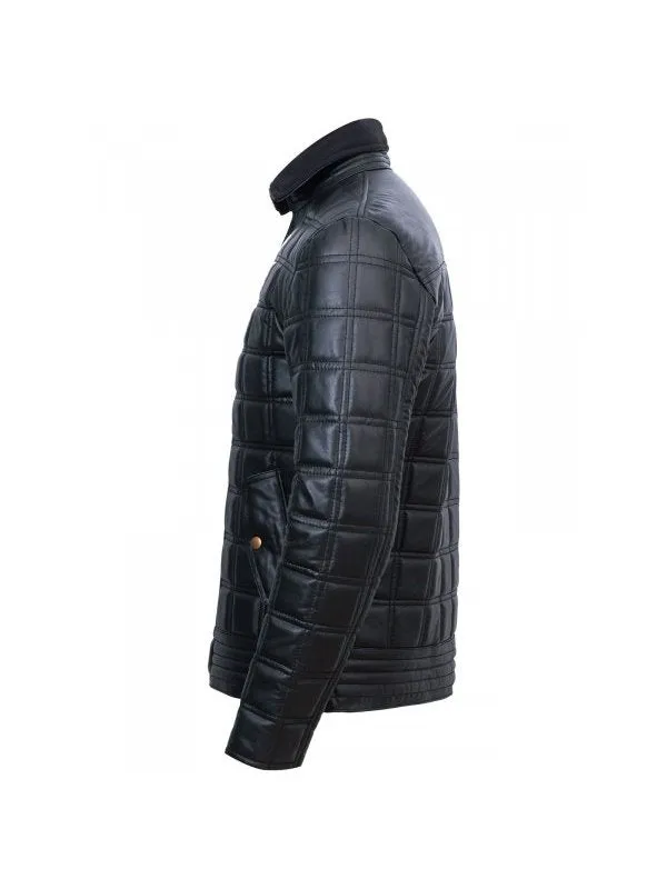 MEN’S TRIMMED QUILTED LEATHER JACKET BY TJS