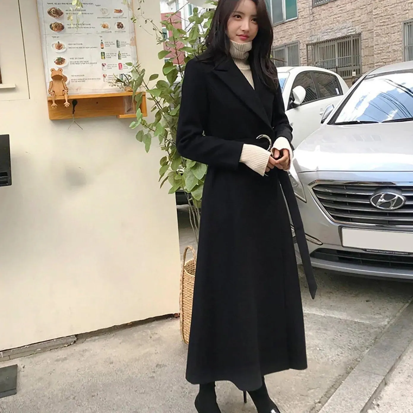 Metal Loop Belt Fit & Flare Wool Blend Coat