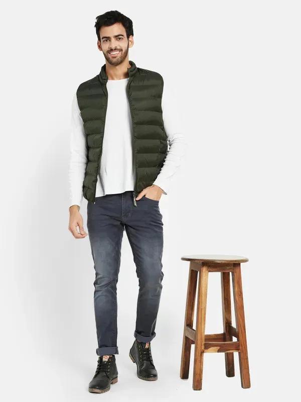 Mettle Men Olive Green Camouflage Crop Quilted Jacket