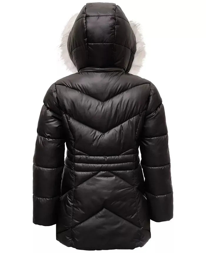 Michael Kors Big Girls Stadium Puffer Jacket with Faux-Fur Trim