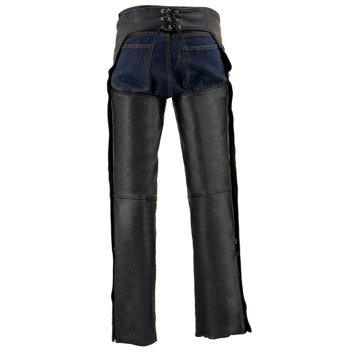 Milwaukee Leather Chaps for Men's Black Leather Slash Pocket- Snap Out