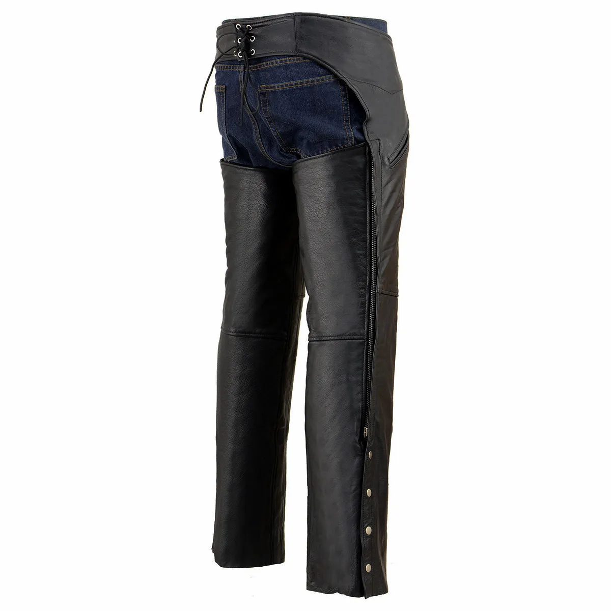 Milwaukee Leather Chaps for Men's Black Leather Slash Pocket- Snap Out