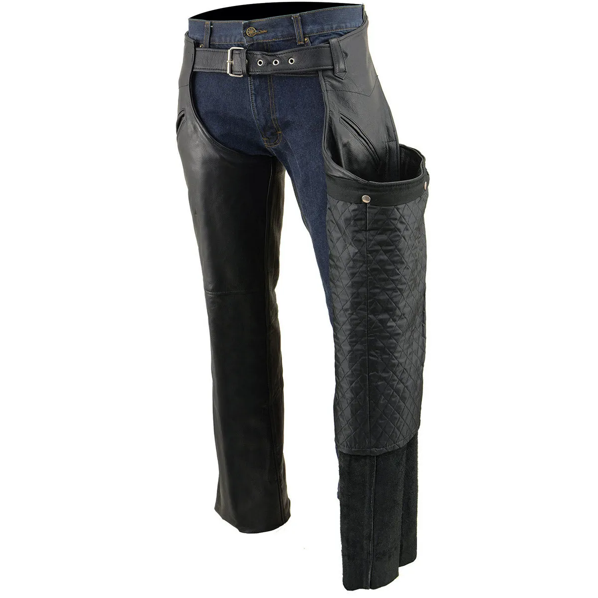 Milwaukee Leather Chaps for Men's Black Leather Slash Pocket- Snap Out