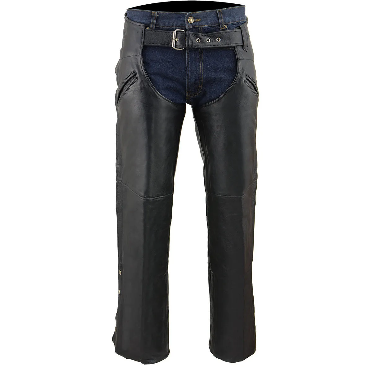 Milwaukee Leather Chaps for Men's Black Leather Slash Pocket- Snap Out