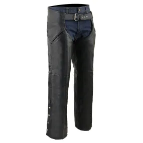 Milwaukee Leather Chaps for Men's Black Leather Slash Pocket- Snap Out