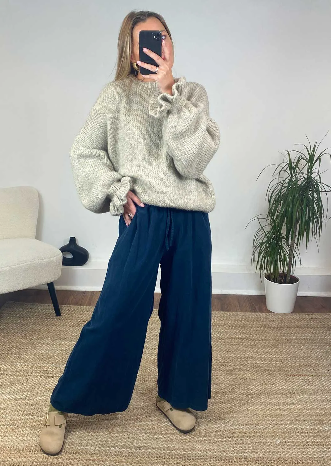 Misty Cord Wide Leg Pants in Navy