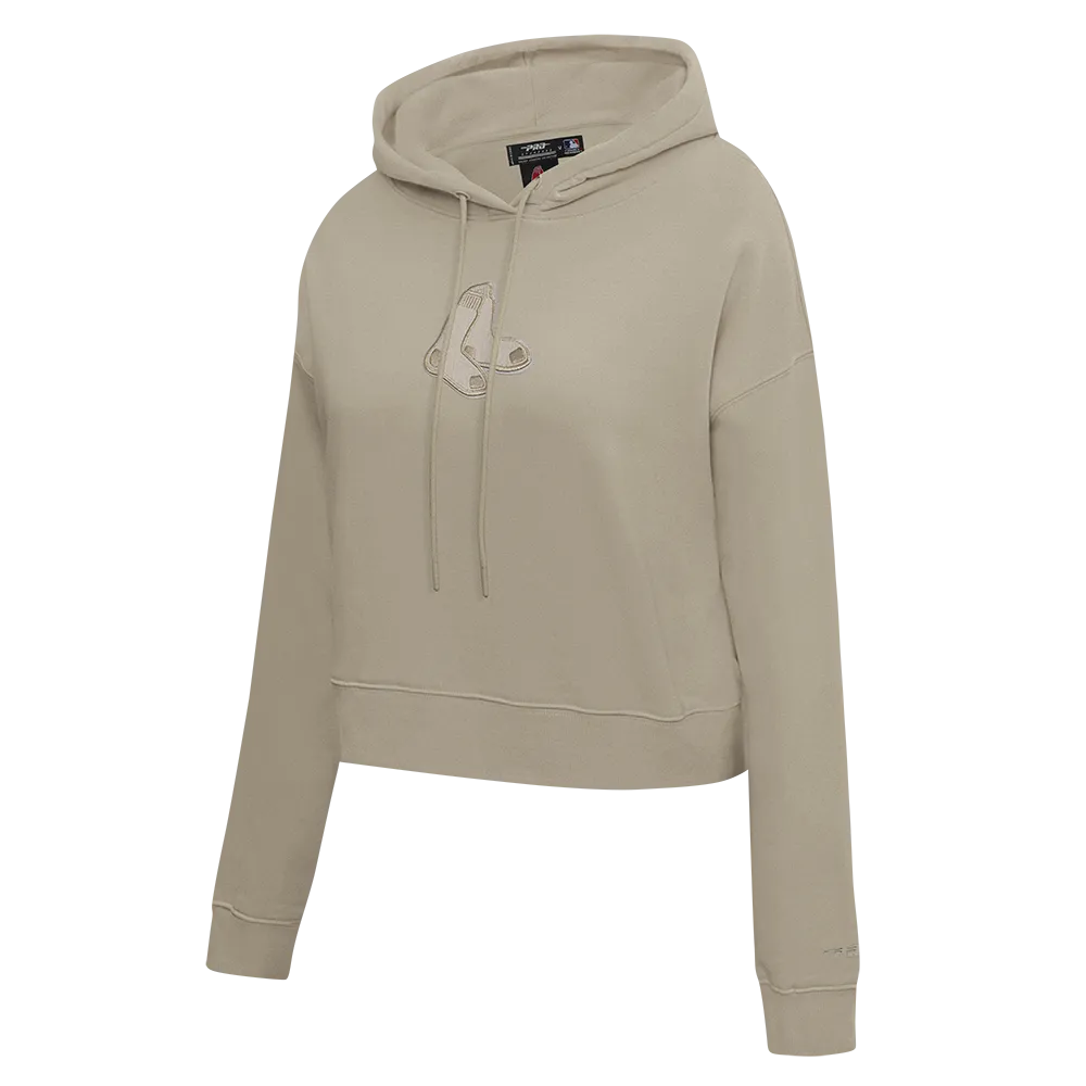 MLB BOSTON RED SOX NEUTRAL WOMEN'S CROPPED PO HOODIE (TAUPE)