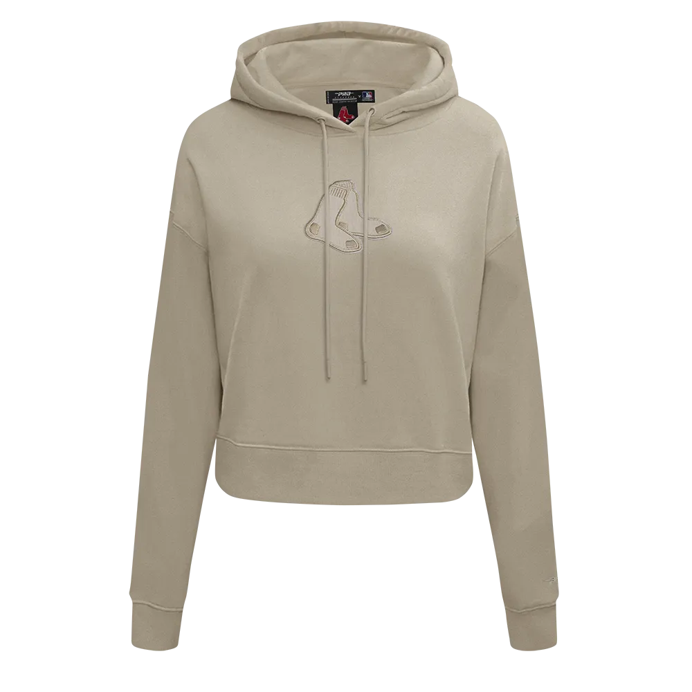 MLB BOSTON RED SOX NEUTRAL WOMEN'S CROPPED PO HOODIE (TAUPE)