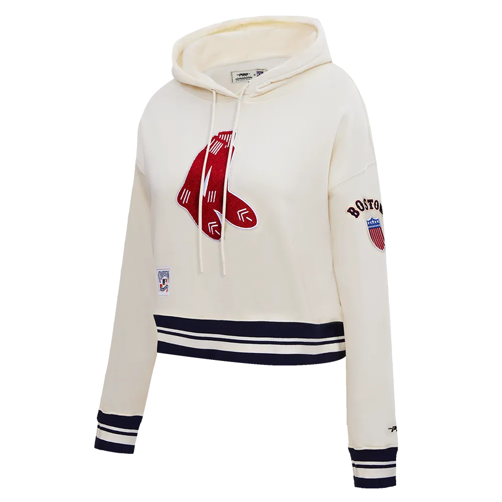 MLB BOSTON RED SOX RETRO CLASSIC WOMEN'S RIB CROPPED PO HOODIE (EGGSHELL/ MIDNIGHT NAVY)