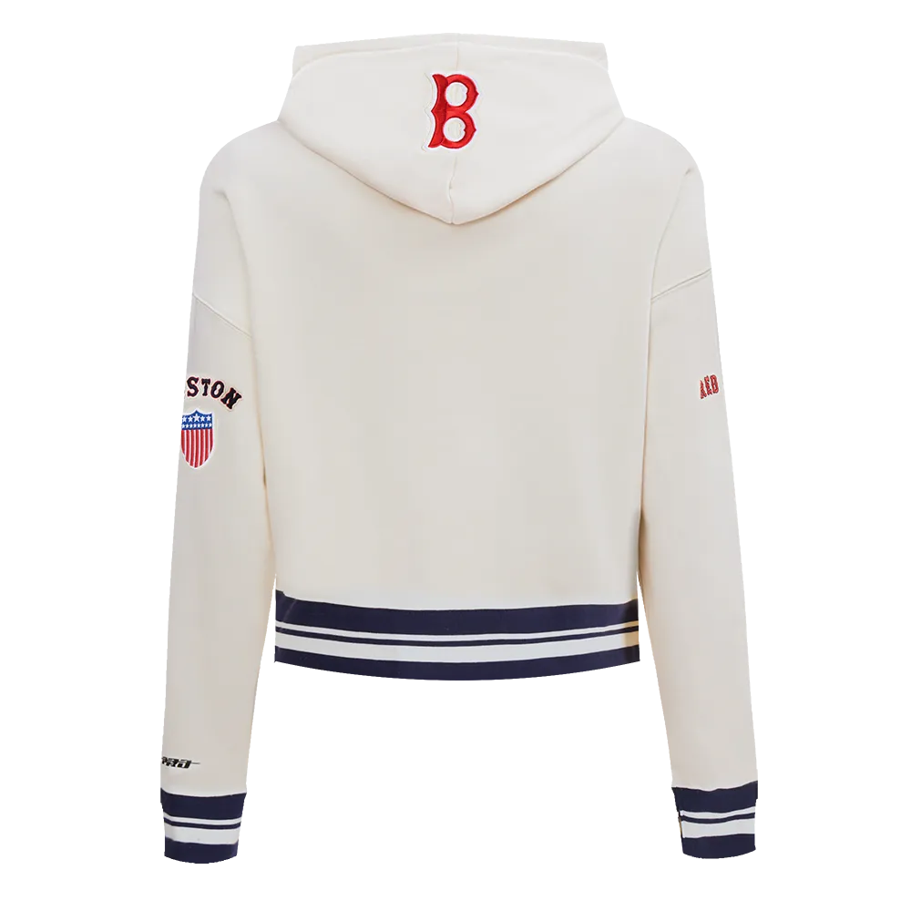 MLB BOSTON RED SOX RETRO CLASSIC WOMEN'S RIB CROPPED PO HOODIE (EGGSHELL/ MIDNIGHT NAVY)