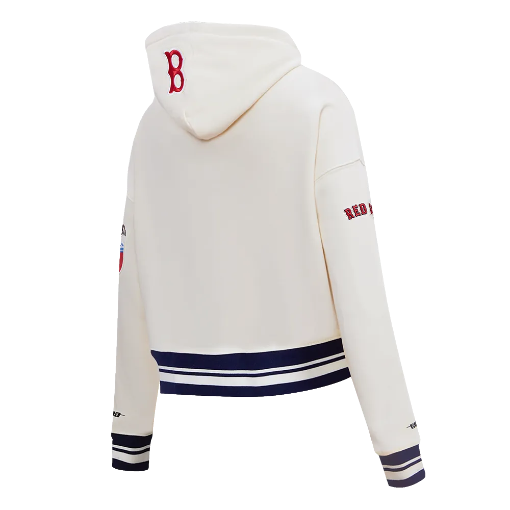 MLB BOSTON RED SOX RETRO CLASSIC WOMEN'S RIB CROPPED PO HOODIE (EGGSHELL/ MIDNIGHT NAVY)