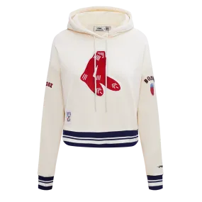 MLB BOSTON RED SOX RETRO CLASSIC WOMEN'S RIB CROPPED PO HOODIE (EGGSHELL/ MIDNIGHT NAVY)