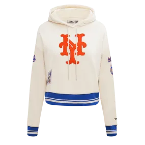 MLB NEW YORK METS RETRO CLASSIC WOMEN'S RIB CROPPED PO HOODIE (EGGSHELL/ROYAL BLUE)