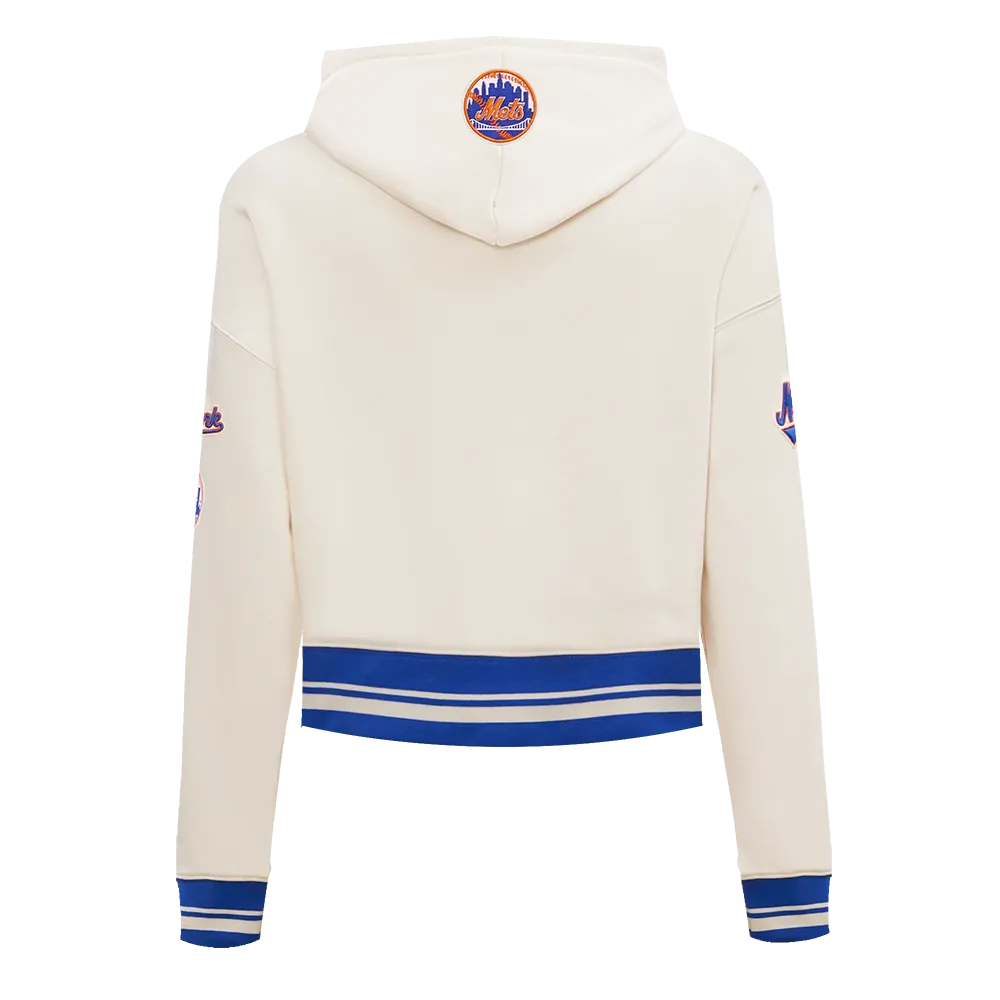 MLB NEW YORK METS RETRO CLASSIC WOMEN'S RIB CROPPED PO HOODIE (EGGSHELL/ROYAL BLUE)