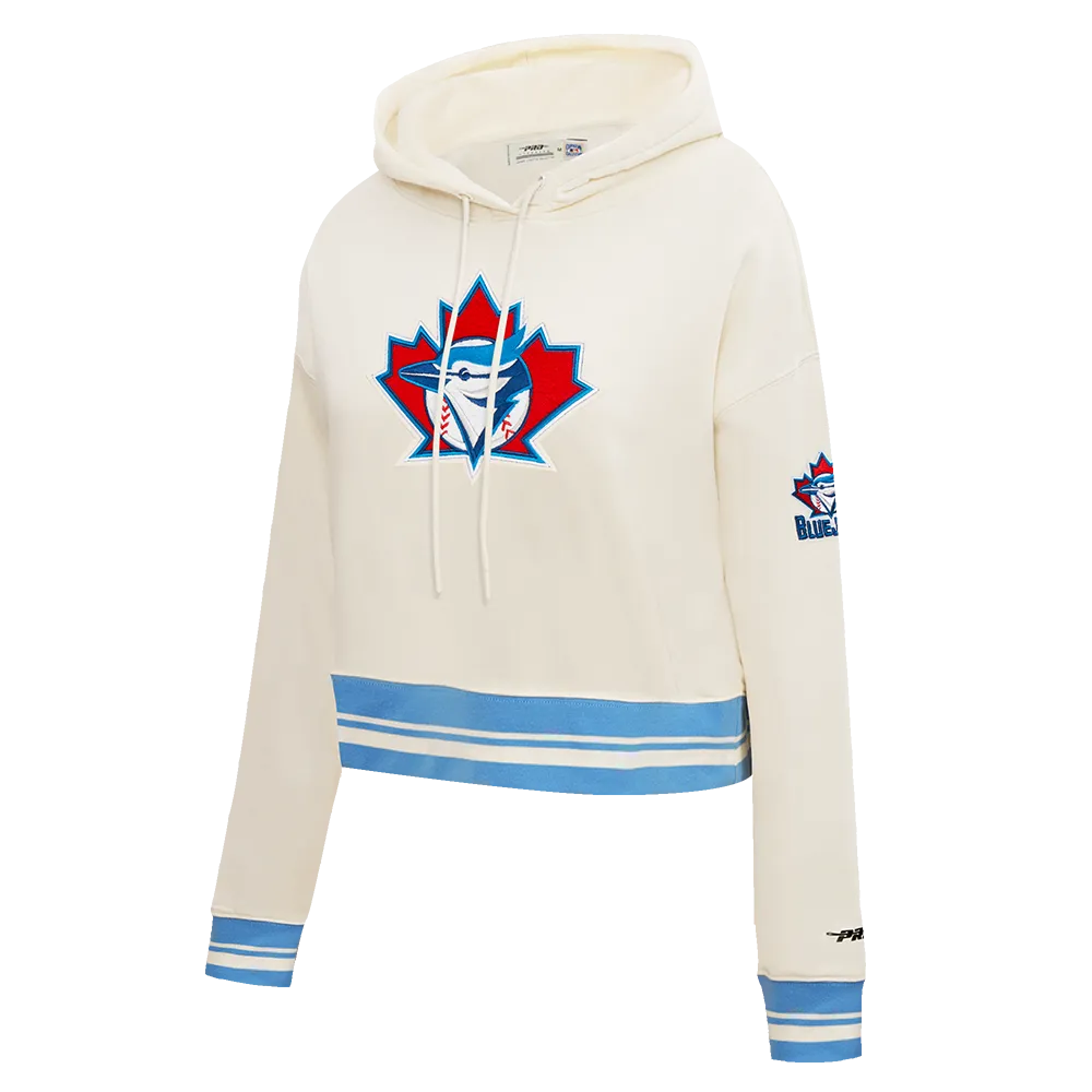 MLB TORONTO BLUE JAYS RETRO CLASSIC WOMEN'S RIB CROPPED PO HOODIE (EGGSHELL/ UNIVERSITY BLUE)