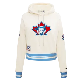 MLB TORONTO BLUE JAYS RETRO CLASSIC WOMEN'S RIB CROPPED PO HOODIE (EGGSHELL/ UNIVERSITY BLUE)