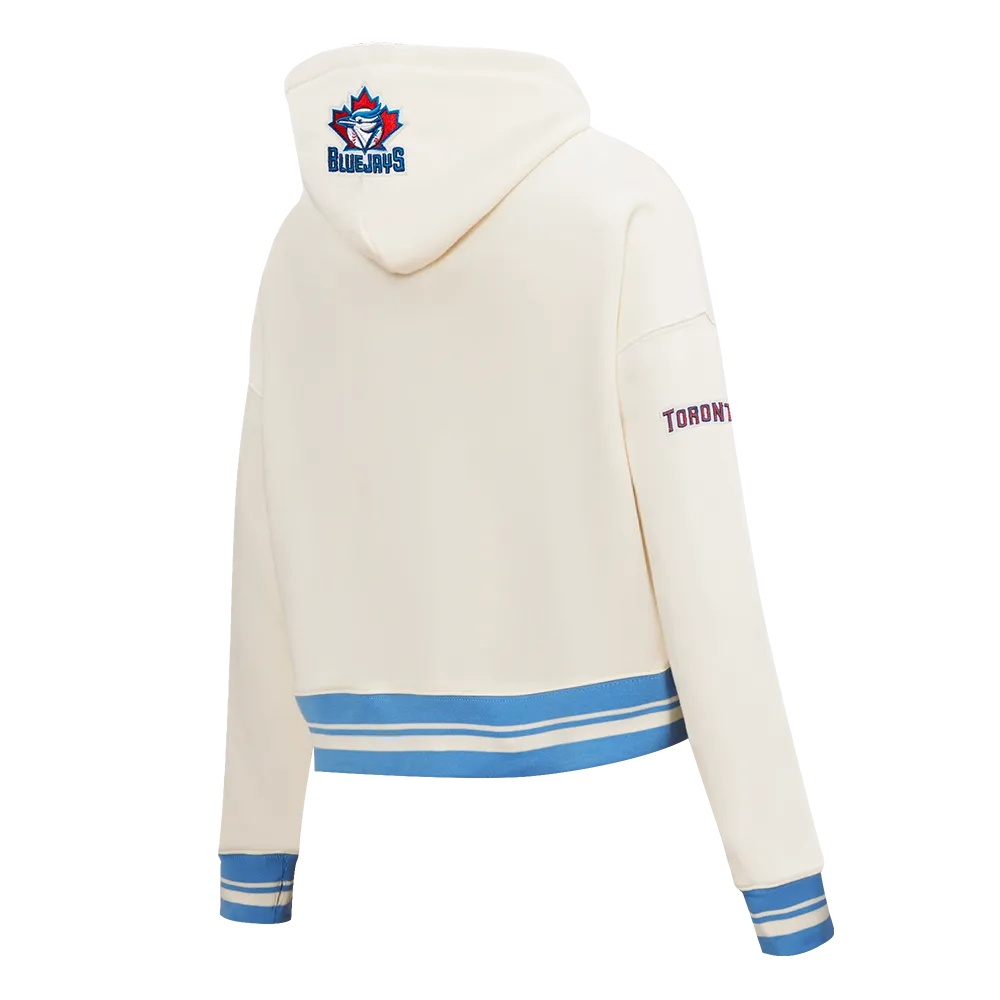 MLB TORONTO BLUE JAYS RETRO CLASSIC WOMEN'S RIB CROPPED PO HOODIE (EGGSHELL/ UNIVERSITY BLUE)