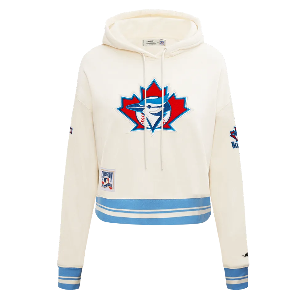 MLB TORONTO BLUE JAYS RETRO CLASSIC WOMEN'S RIB CROPPED PO HOODIE (EGGSHELL/ UNIVERSITY BLUE)