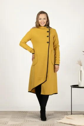 Mustard Boiled Wool Coat with Pockets