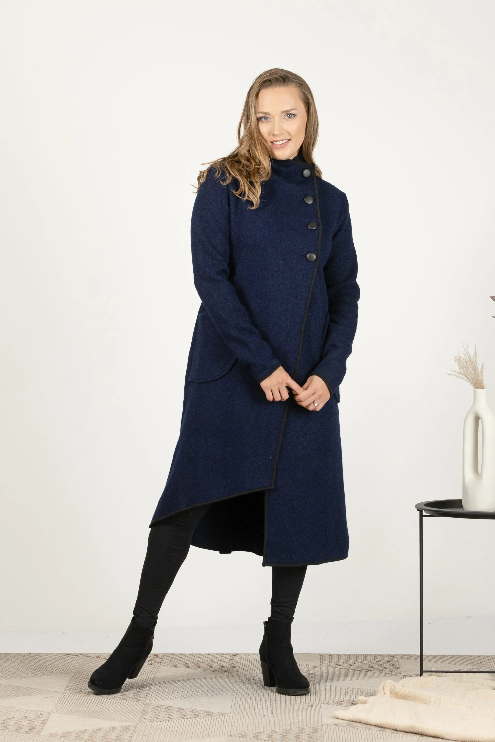 Mustard Boiled Wool Coat with Pockets