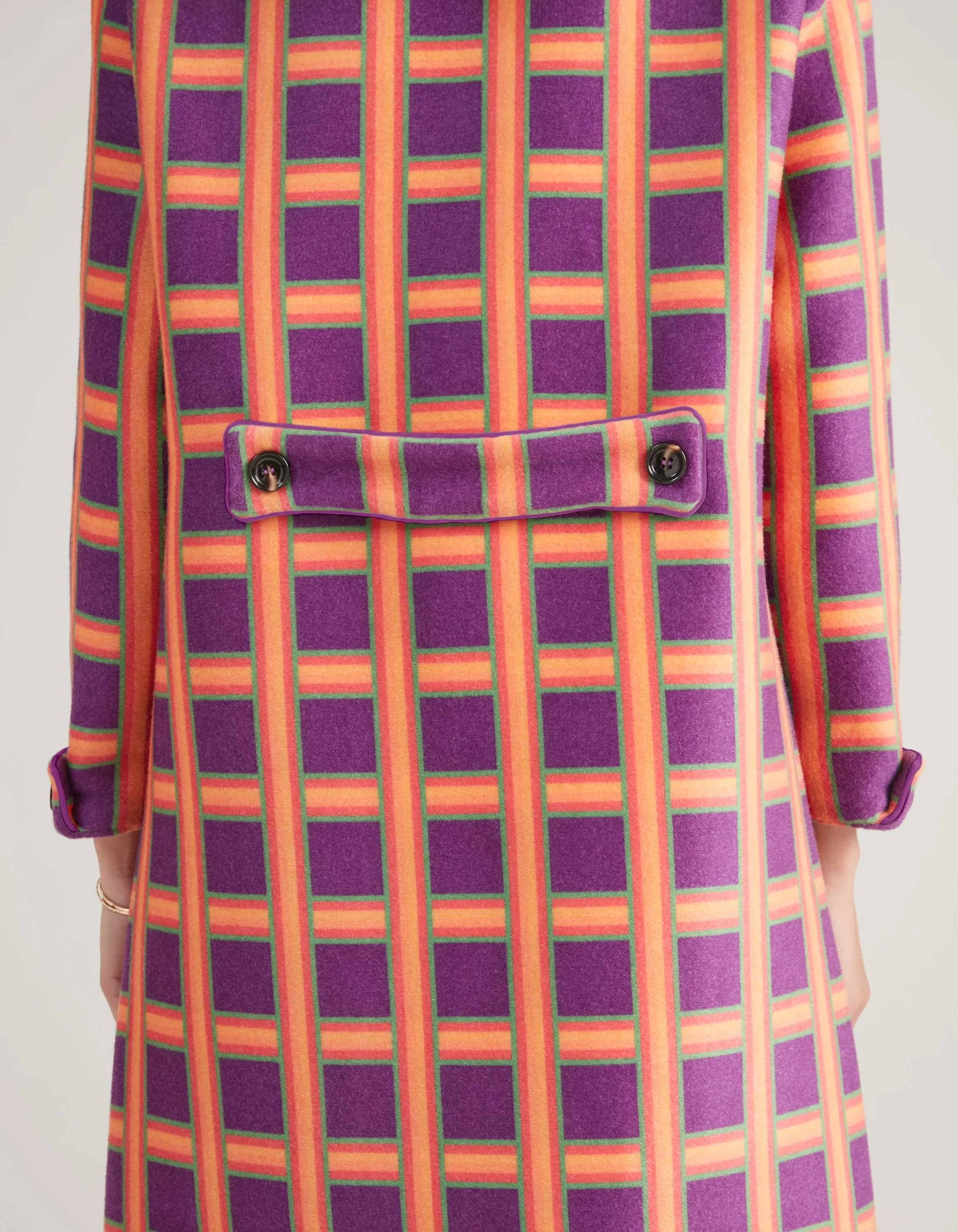 Nandi Purple Tartan Print Cashmere And Wool Coat