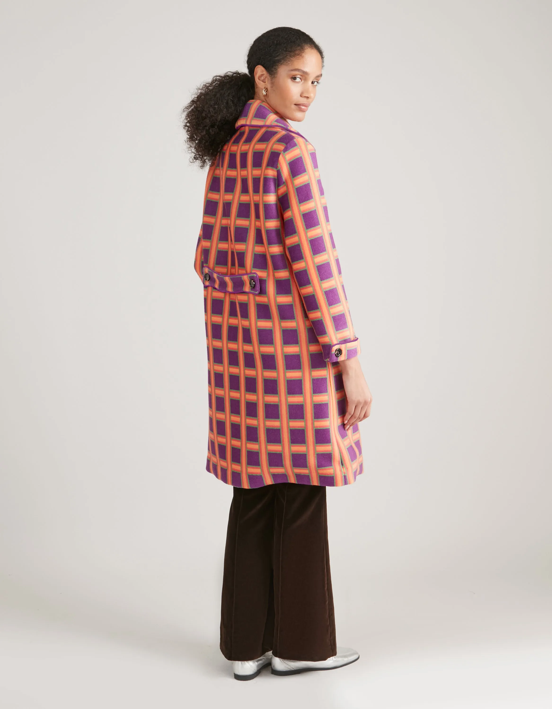 Nandi Purple Tartan Print Cashmere And Wool Coat