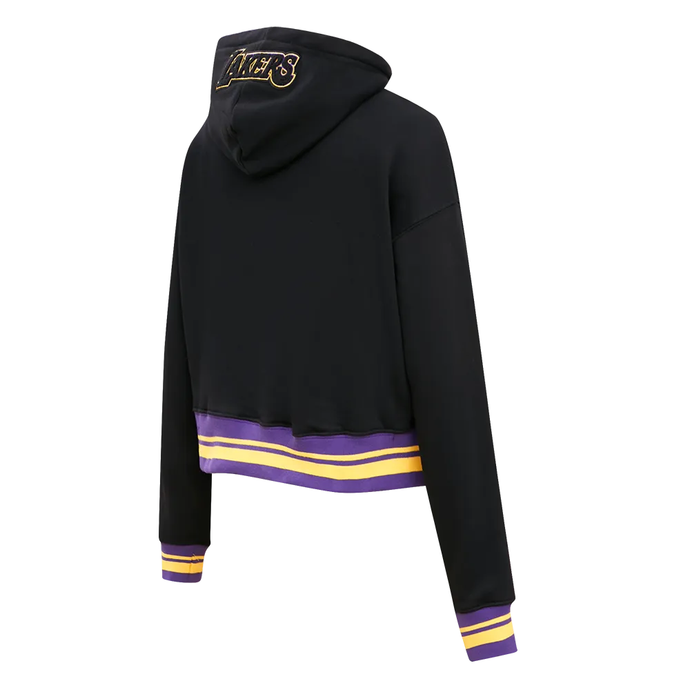 NBA LOS ANGELES LAKERS MASHUP WOMEN'S RIB CROPPED PO HOODIE (BLACK/PURPLE)