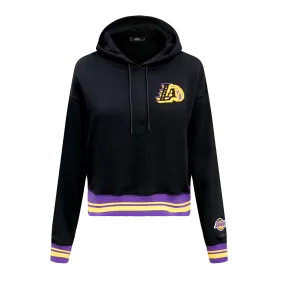 NBA LOS ANGELES LAKERS MASHUP WOMEN'S RIB CROPPED PO HOODIE (BLACK/PURPLE)