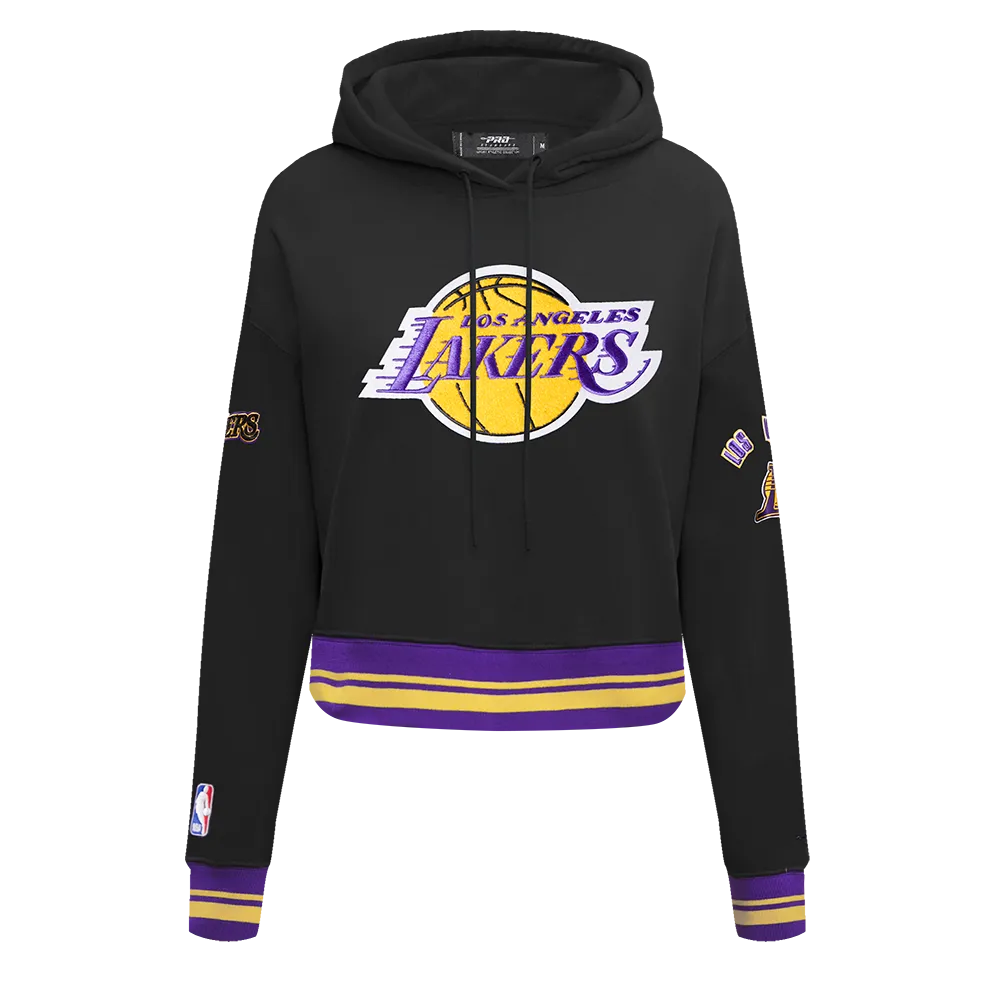 NBA LOS ANGELES LAKERS RETRO CLASSIC WOMEN'S CROPPED PO HOODIE (BLACK/PURPLE/YELLOW)