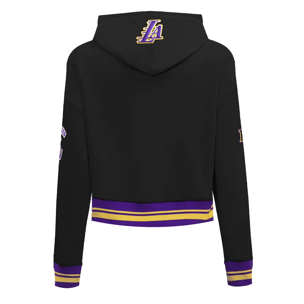 NBA LOS ANGELES LAKERS RETRO CLASSIC WOMEN'S CROPPED PO HOODIE (BLACK/PURPLE/YELLOW)