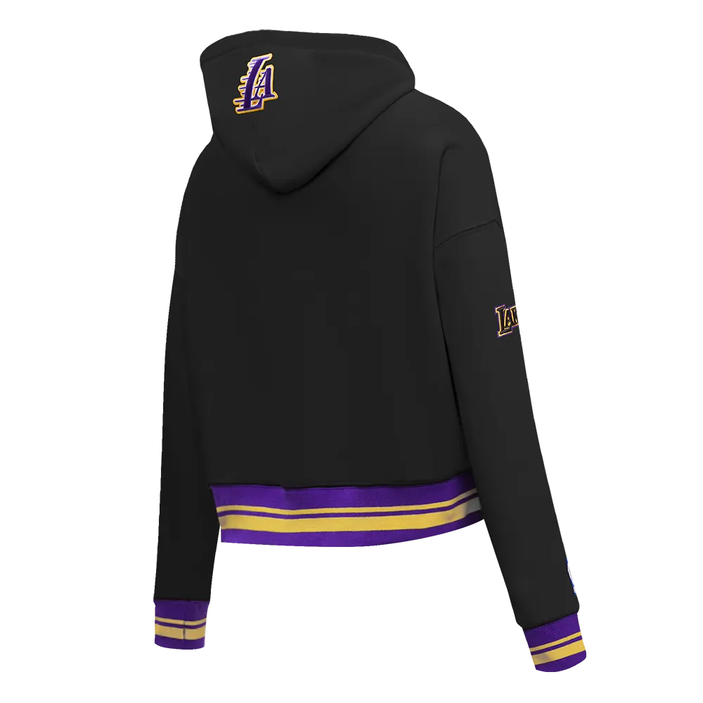 NBA LOS ANGELES LAKERS RETRO CLASSIC WOMEN'S CROPPED PO HOODIE (BLACK/PURPLE/YELLOW)