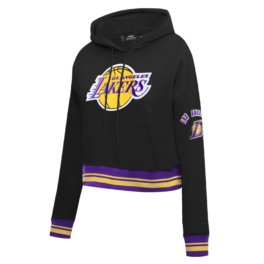 NBA LOS ANGELES LAKERS RETRO CLASSIC WOMEN'S CROPPED PO HOODIE (BLACK/PURPLE/YELLOW)