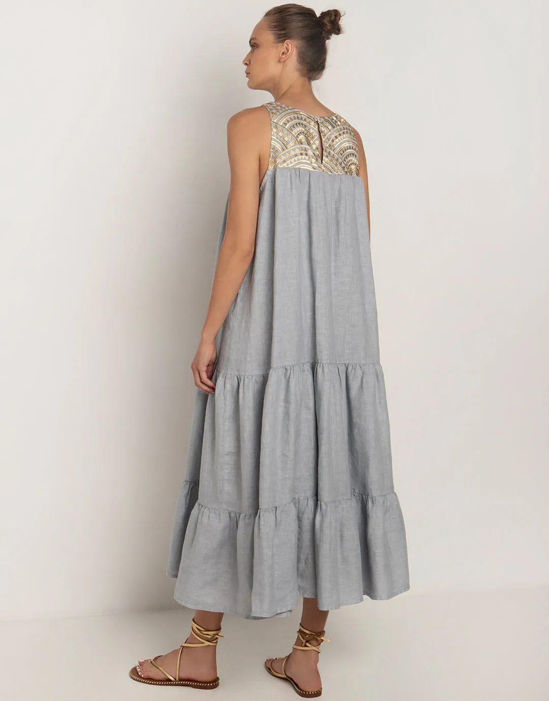 New Triangle Maxi Dress - Light Grey and Gold