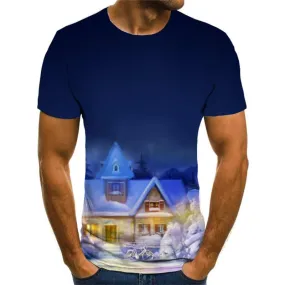 New Year T-shirt Men Christmas Tshirt Anime Tree Tshirts Casual Snow T-shirts 3d