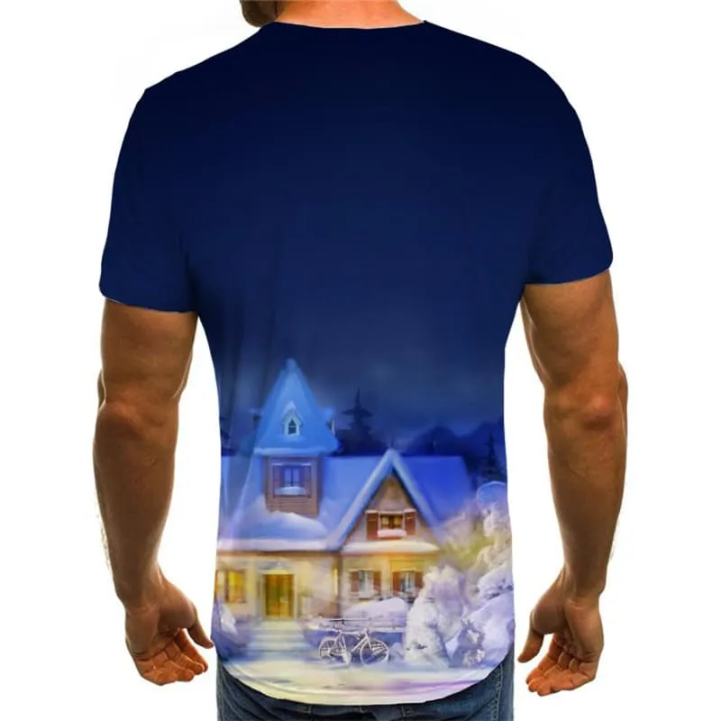 New Year T-shirt Men Christmas Tshirt Anime Tree Tshirts Casual Snow T-shirts 3d