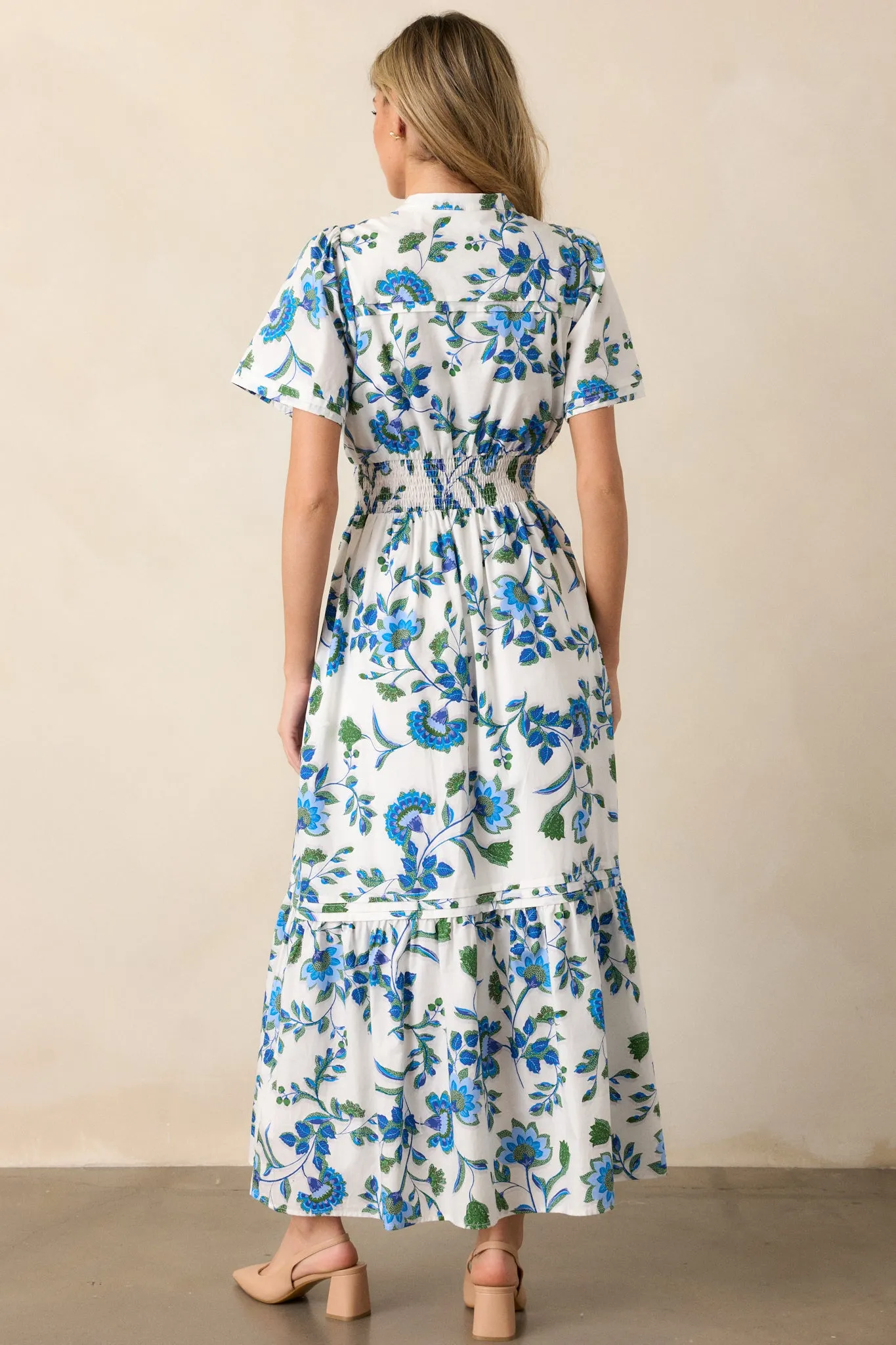 Only Bliss 100% Cotton Blue Floral Maxi Shirt Dress