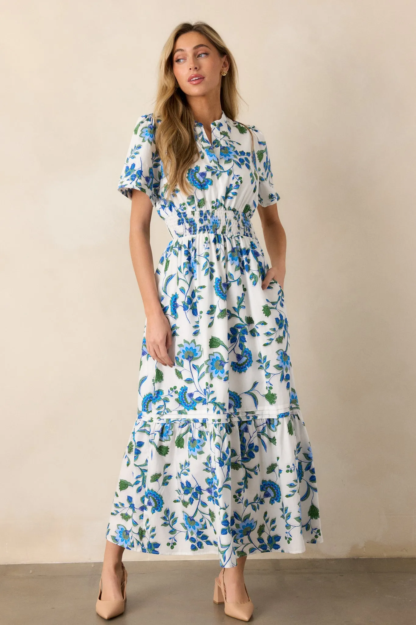 Only Bliss 100% Cotton Blue Floral Maxi Shirt Dress