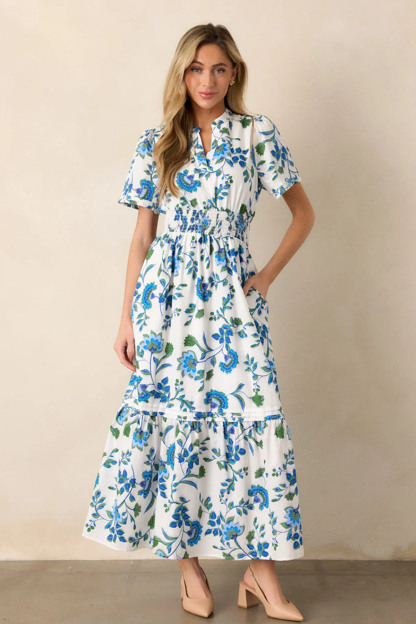 Only Bliss 100% Cotton Blue Floral Maxi Shirt Dress