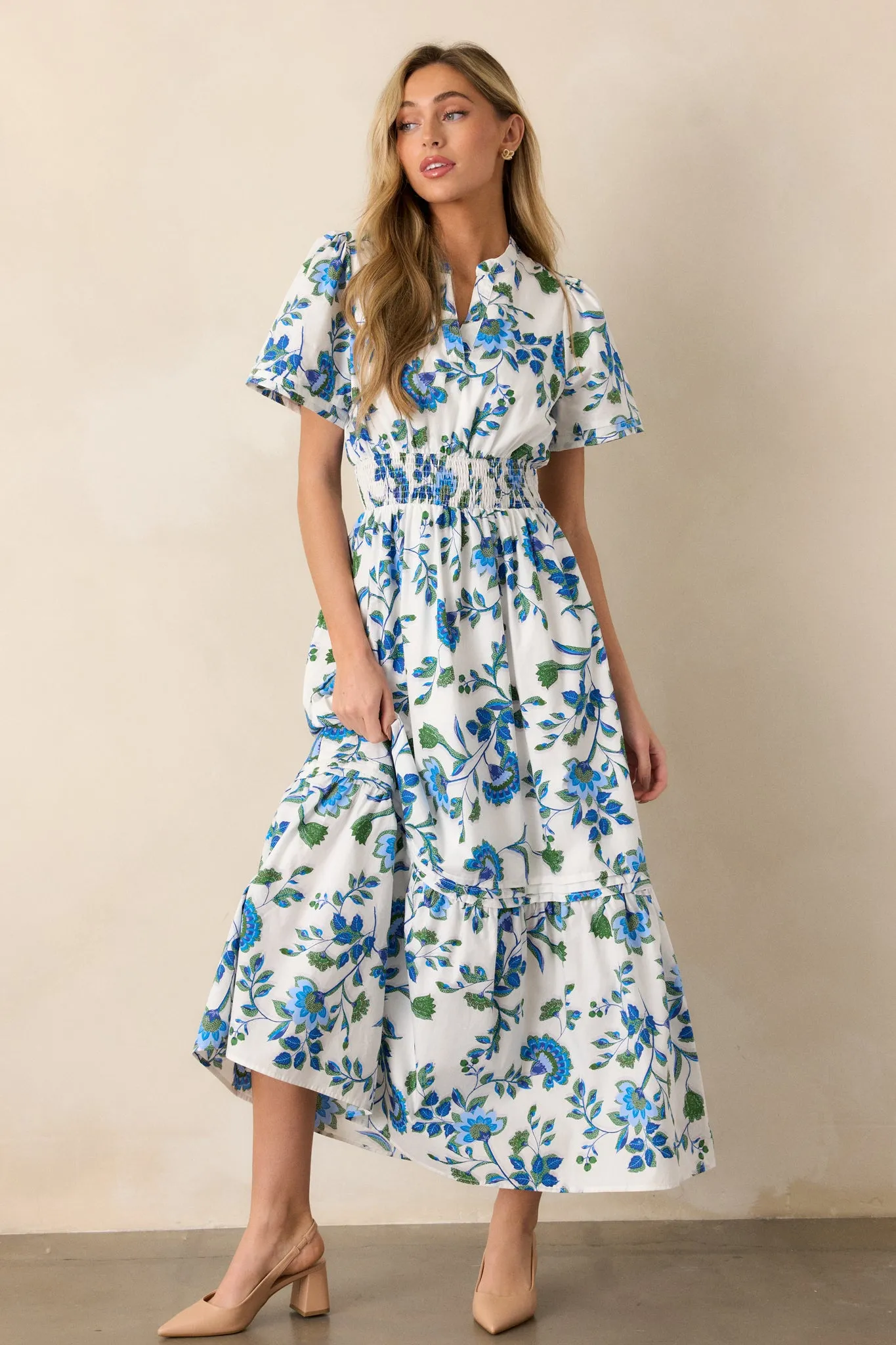 Only Bliss 100% Cotton Blue Floral Maxi Shirt Dress