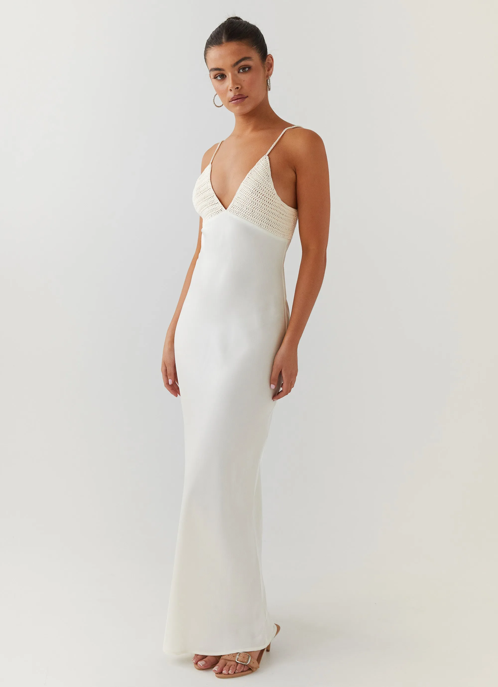 Perfect World Satin Maxi Dress - Pearl Dove