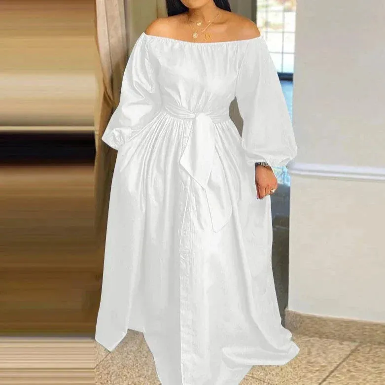 Plus Size Off Shoulder Lantern Sleeve Maxi Dress