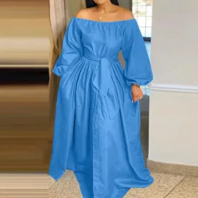 Plus Size Off Shoulder Lantern Sleeve Maxi Dress