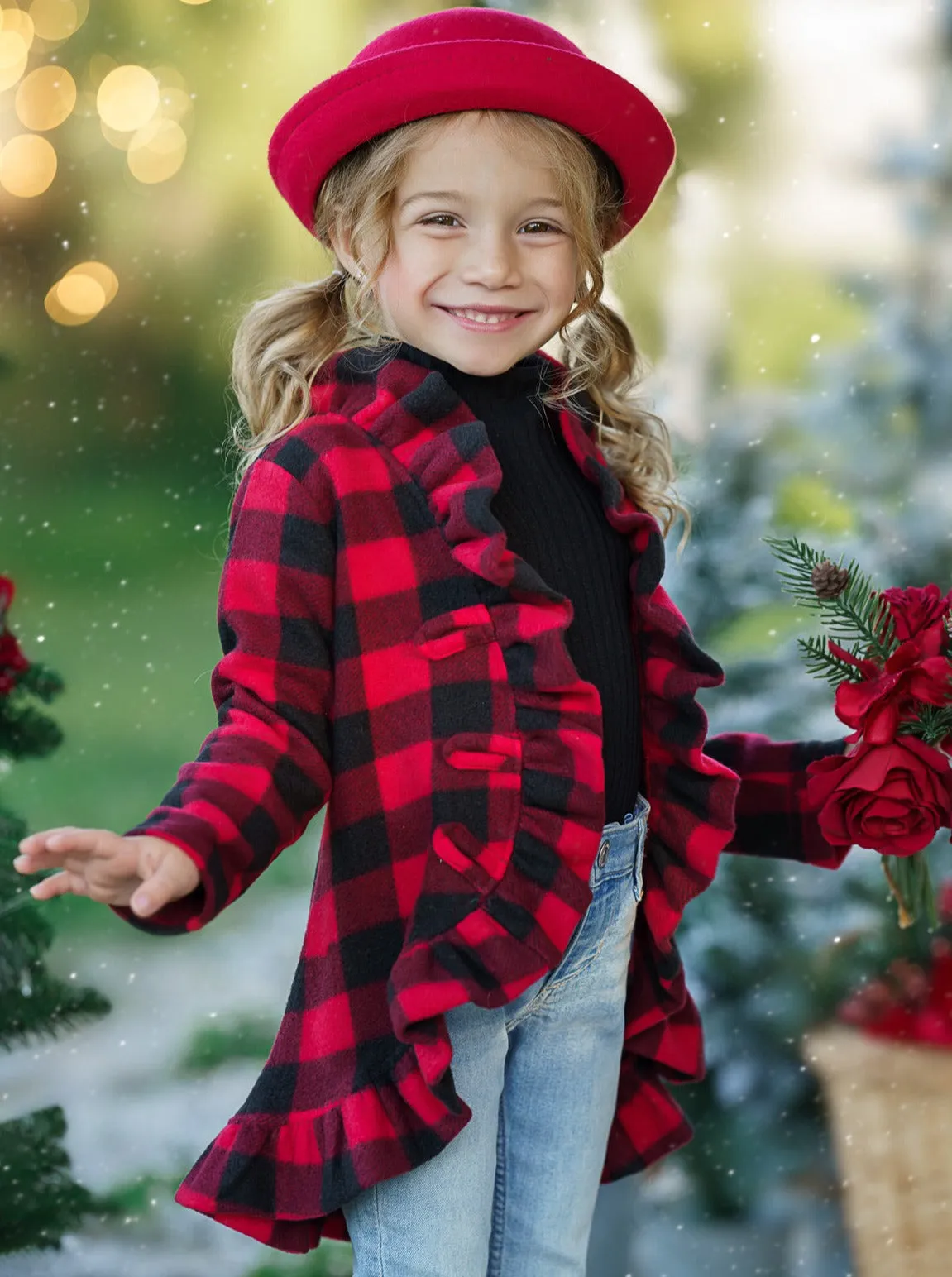 Pretty Plaid Blazer Ruffle Cardigan