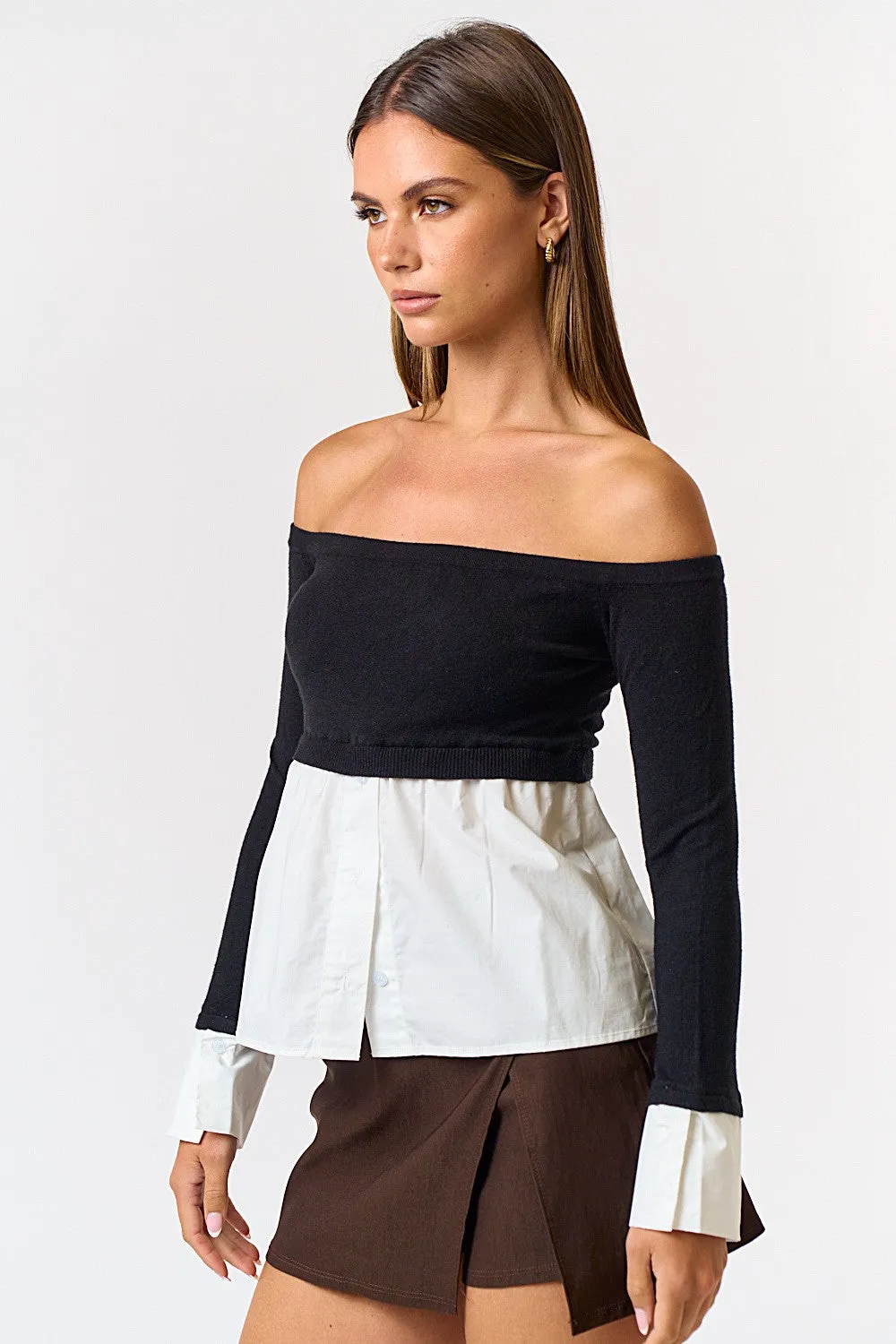 "Drinks After Work" Off The Shoulder Sweater/Button Down Top