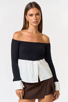 "Drinks After Work" Off The Shoulder Sweater/Button Down Top