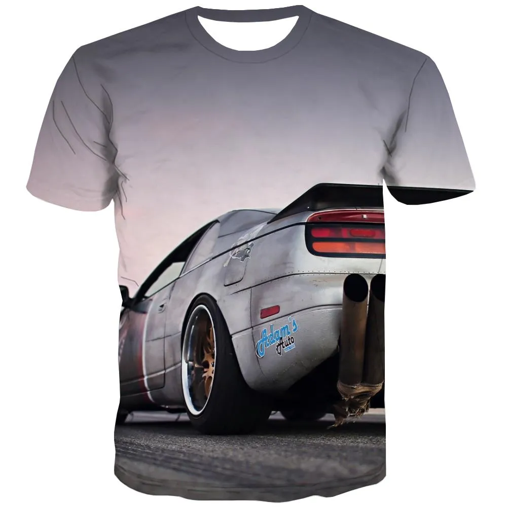 Racing Car T shirts Men Metal Tshirts Cool City T shirts Funny Gray Shirt Print Retro T-shirts 3d