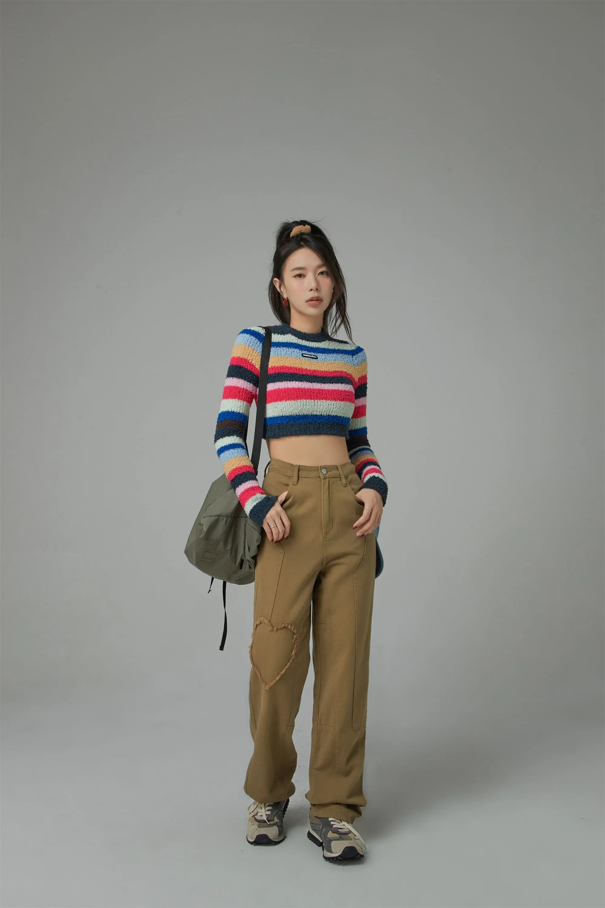 Rainbow Stripe Cropped Knit Sweater