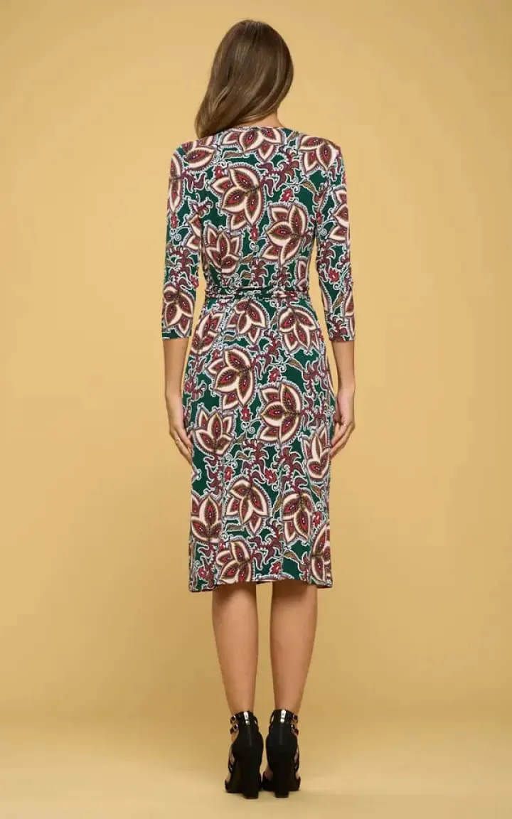 Renee C - Floral V-Neck Wrap Dress in Green Print