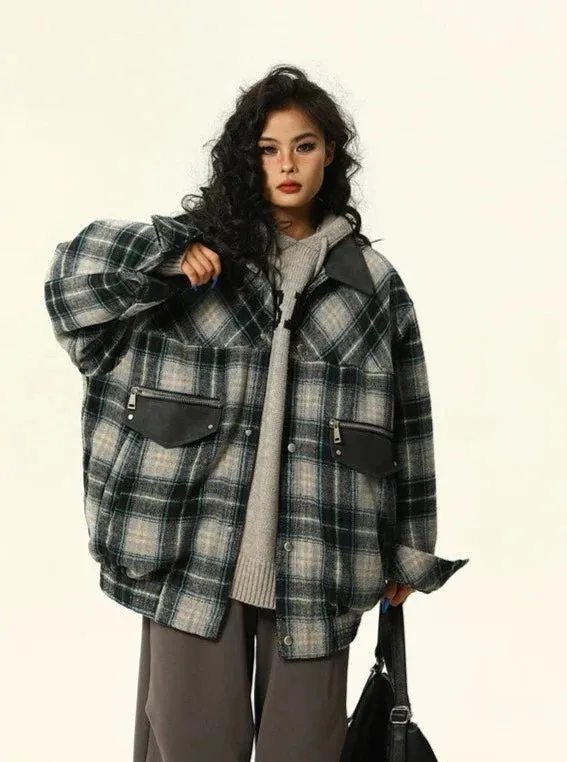 Retro Patchwork Plaid Puffer Jacket