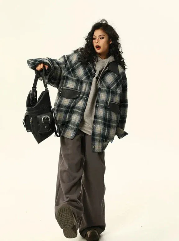 Retro Patchwork Plaid Puffer Jacket